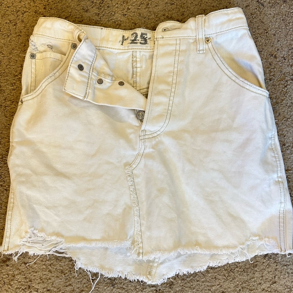 Free People Ivory Denim Skirt